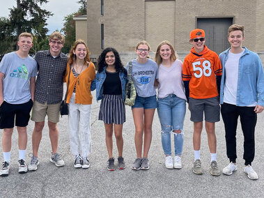 Students outside lined up for picture